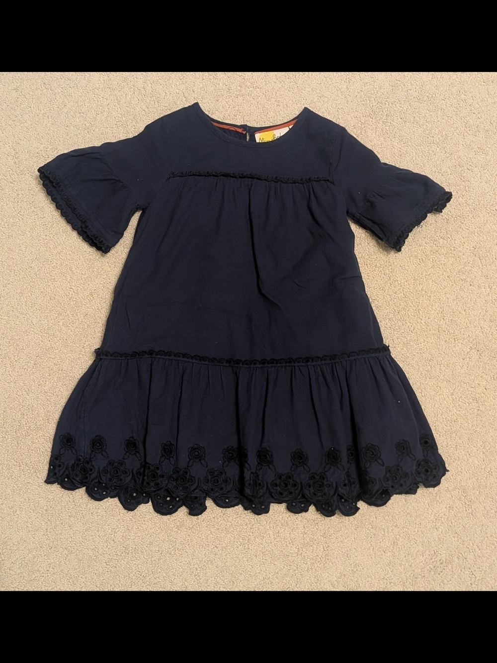 Mini Boden Navy Eyelet Hem Tiered Dress